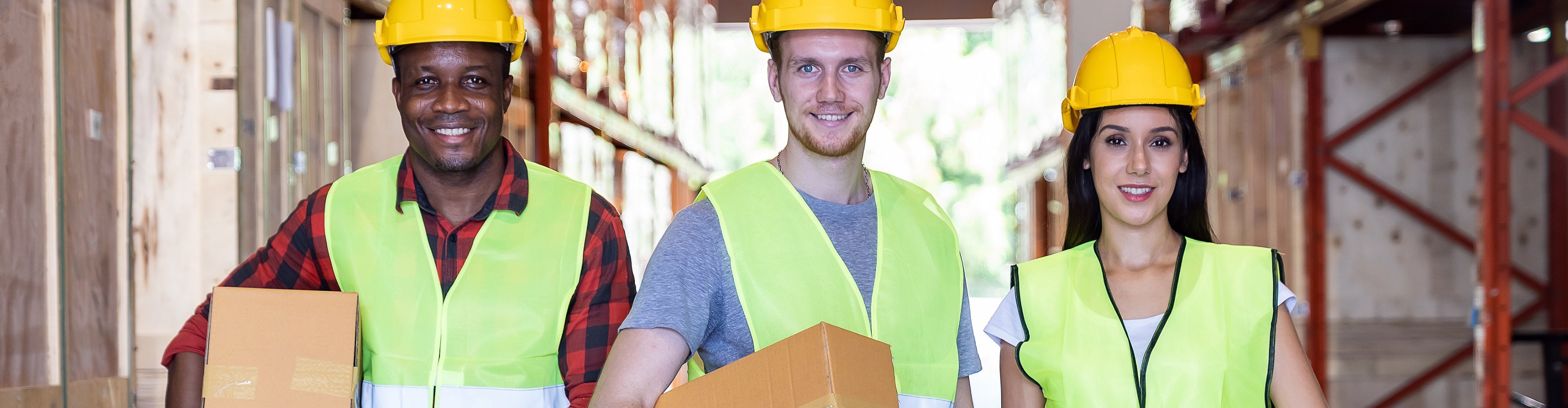 Smiling warehouse workers